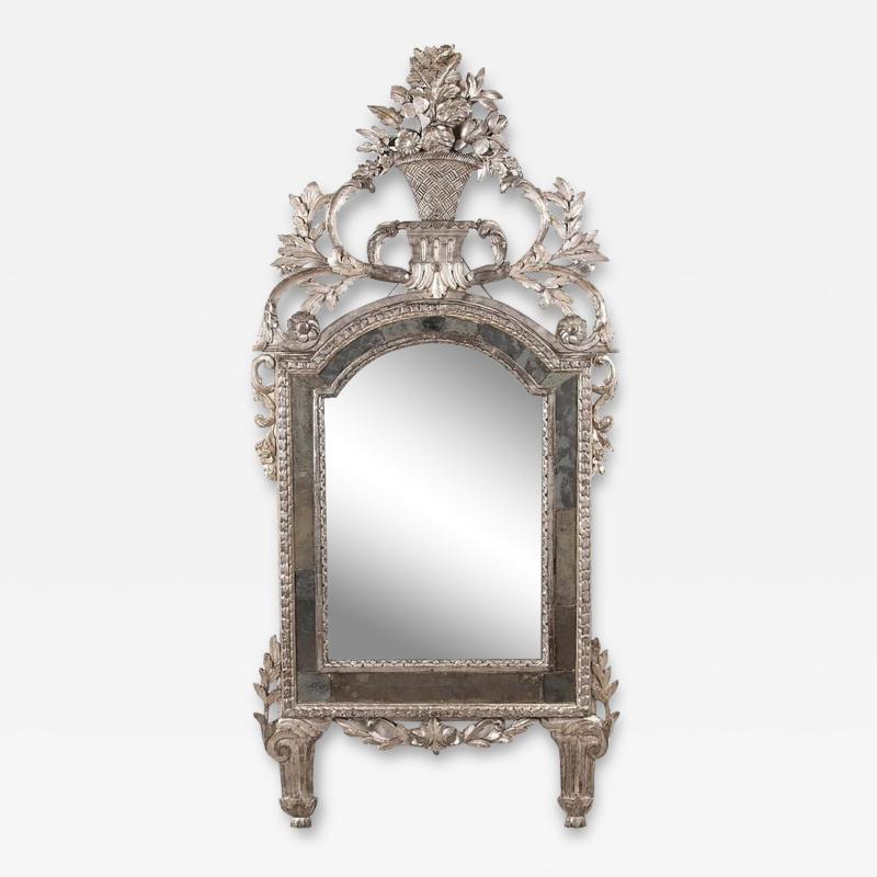 Large Italian 18th Century Carved Silver Gilded Mirror