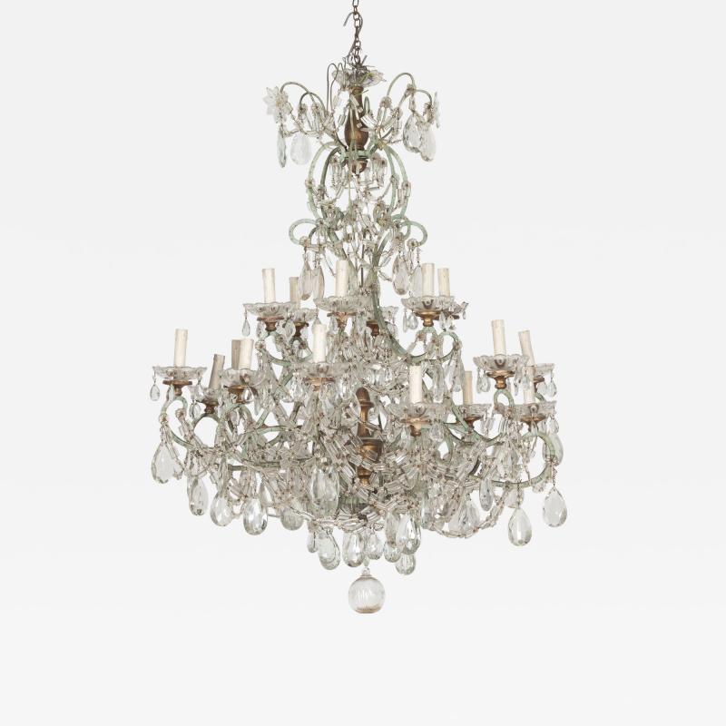 Large Italian Cut Glass Eighteen Light Chandelier