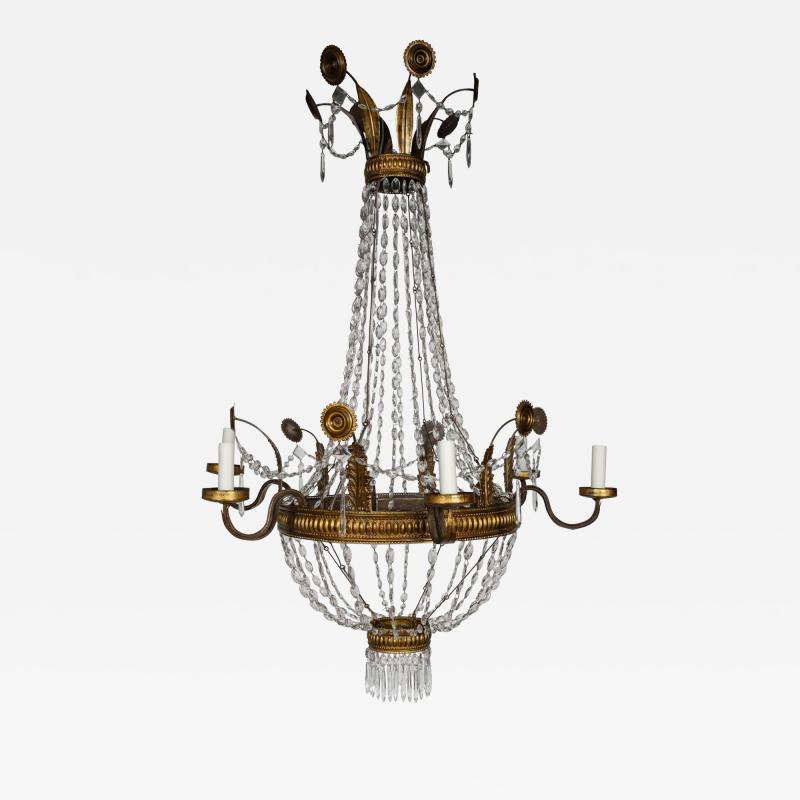 Large Italian Empire Crystal and Gilt Tole Chandelier