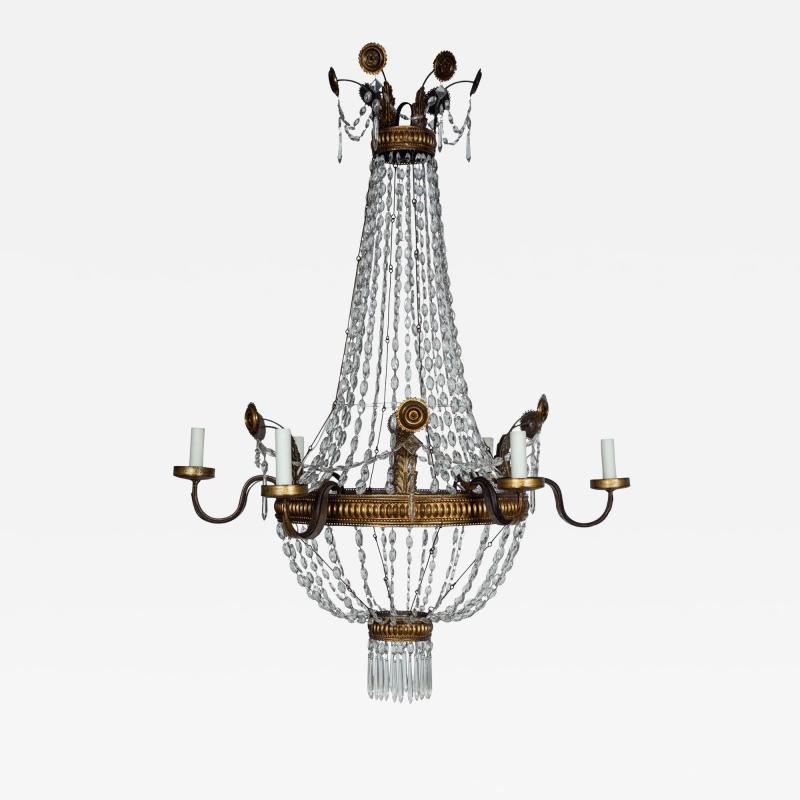 Large Italian Empire Crystal and Gilt Tole Chandelier