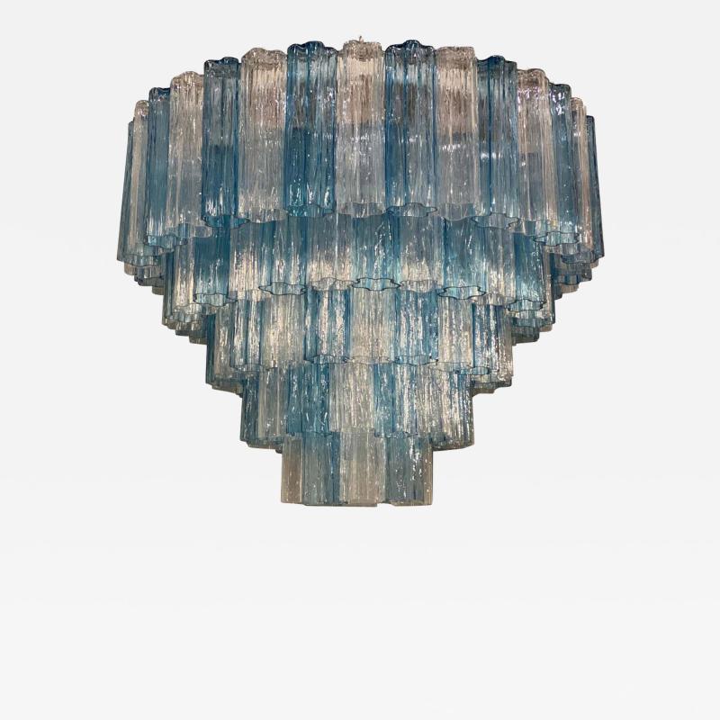 Large Italian Murano Glass Blue and Ice Color Tronchi Chandelier