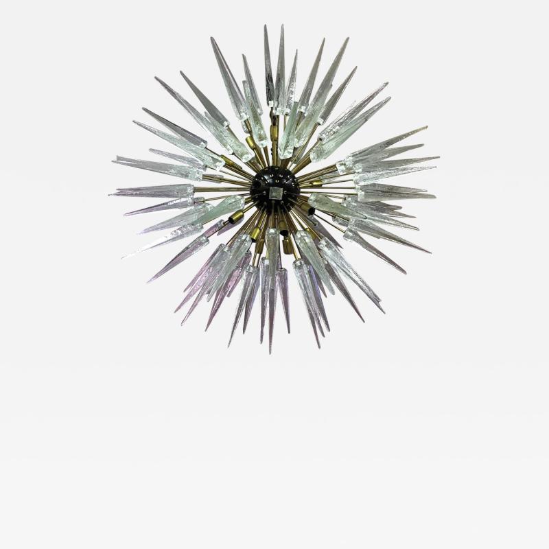 Large Italian Murano Venetian Clear Glass Sputnik Spike Chandelier