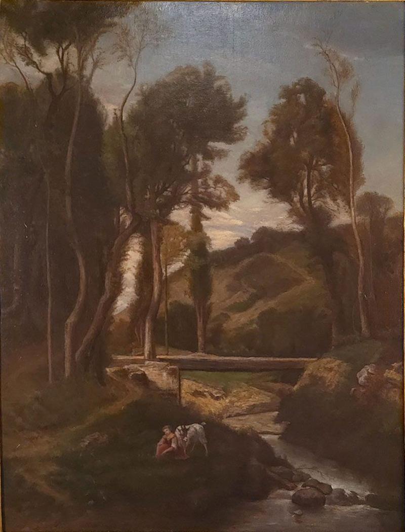 Large Italian Neoclassical Landscape in Antique Frame 19th century or earlier