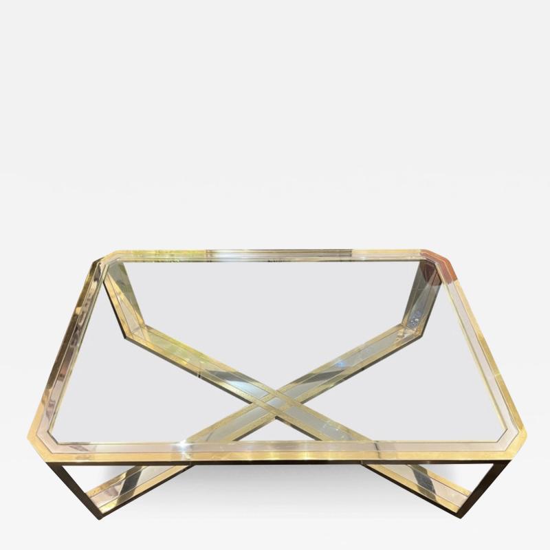 Large Italian brass steel coffee table