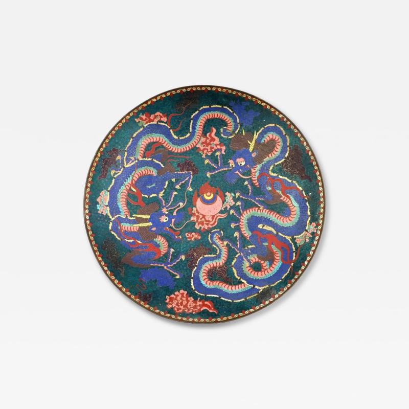 Large Japanese Dragon Design Cloisonne Enamel Plate