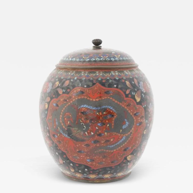 Large Japanese Meiji Lidded Cloisonne Enamel Jar