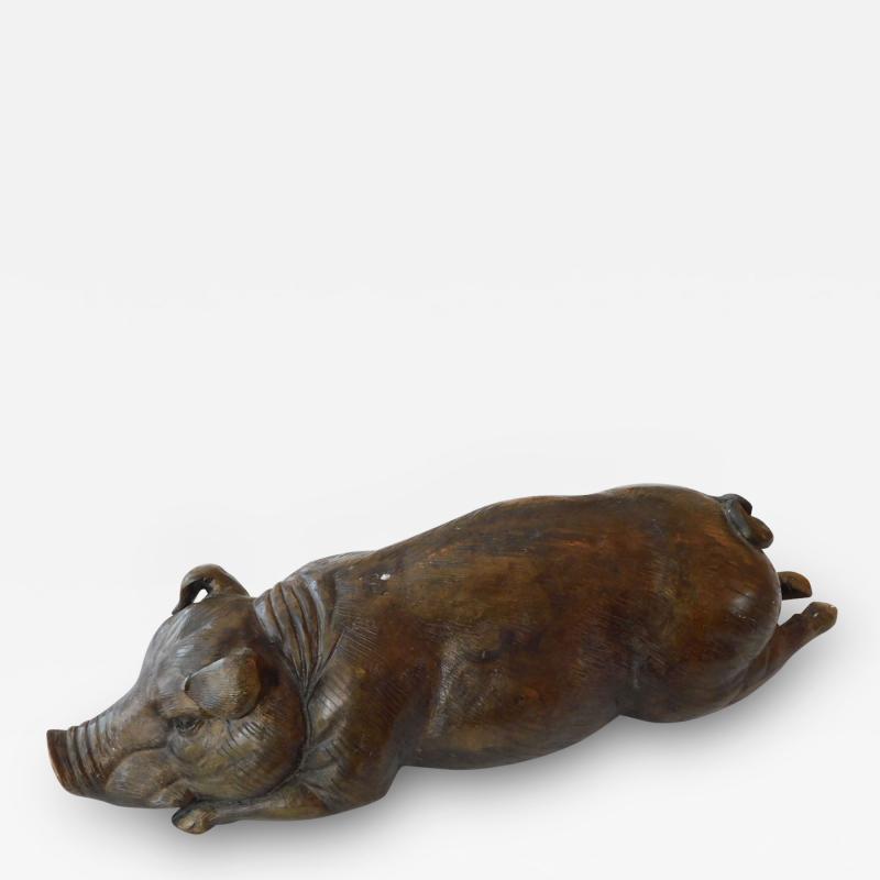 Large Japanese Meiji Period Cast Bronze Recumbent Pig