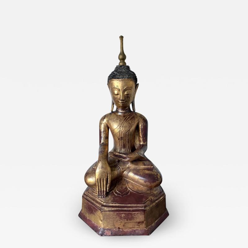 Large Lacquer Wood Antique Burmese Buddha Statue