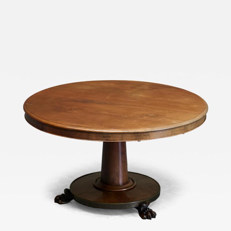 Large Late 19th Century Pedestal Center Table in Wood and Patinated Brass