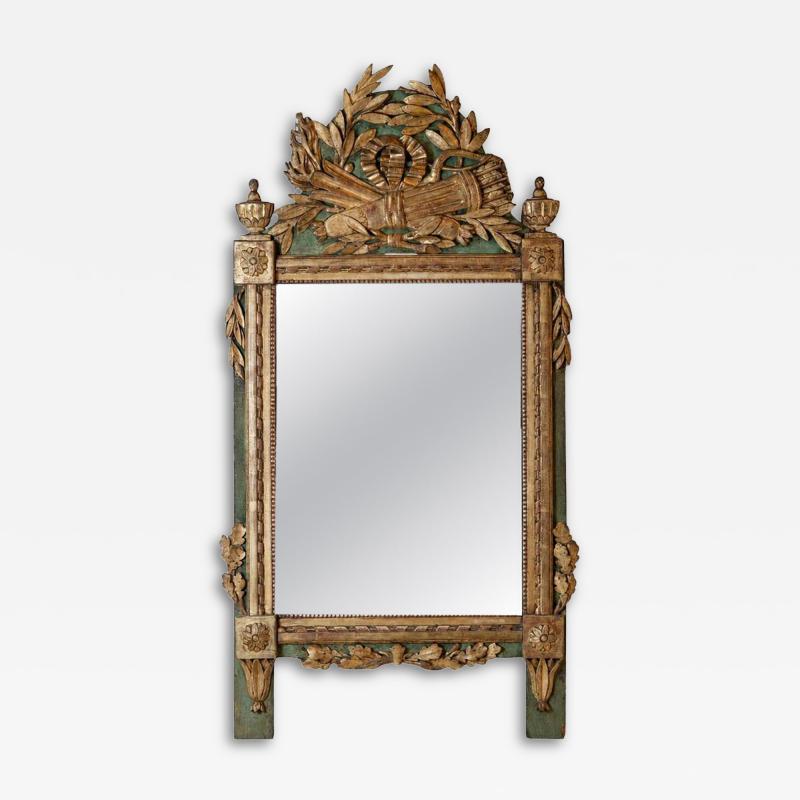Large Louis XVI Giltwood Mirror with Laurel and Torch Crest 18th Century