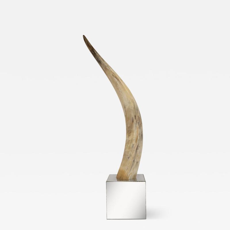 Large Majestic Horn Mounted On A Mirrored Cube Base 1970s
