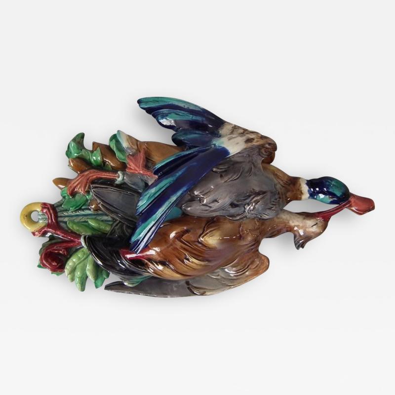 Large Majolica Hanging Game Birds Wall Pocket