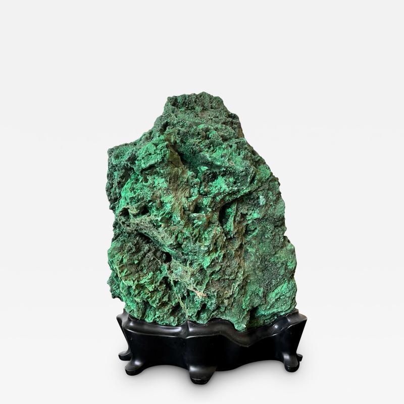 Large Malachite Scholar Stone on Display Stand