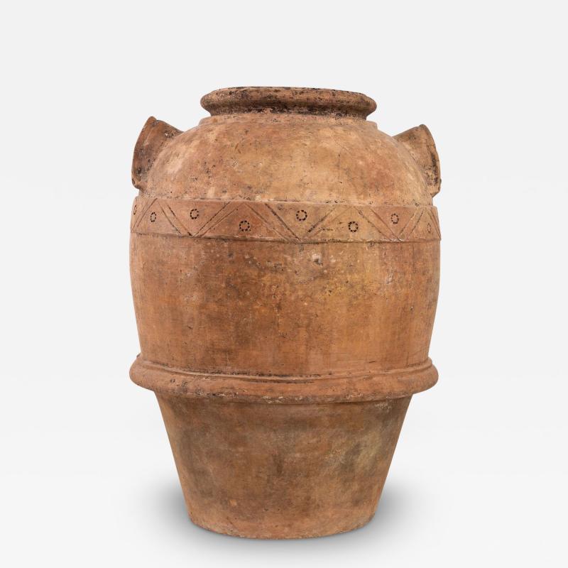 Large Mediterranean Terracotta Olive Jar with Two Handles Mid 20th Century