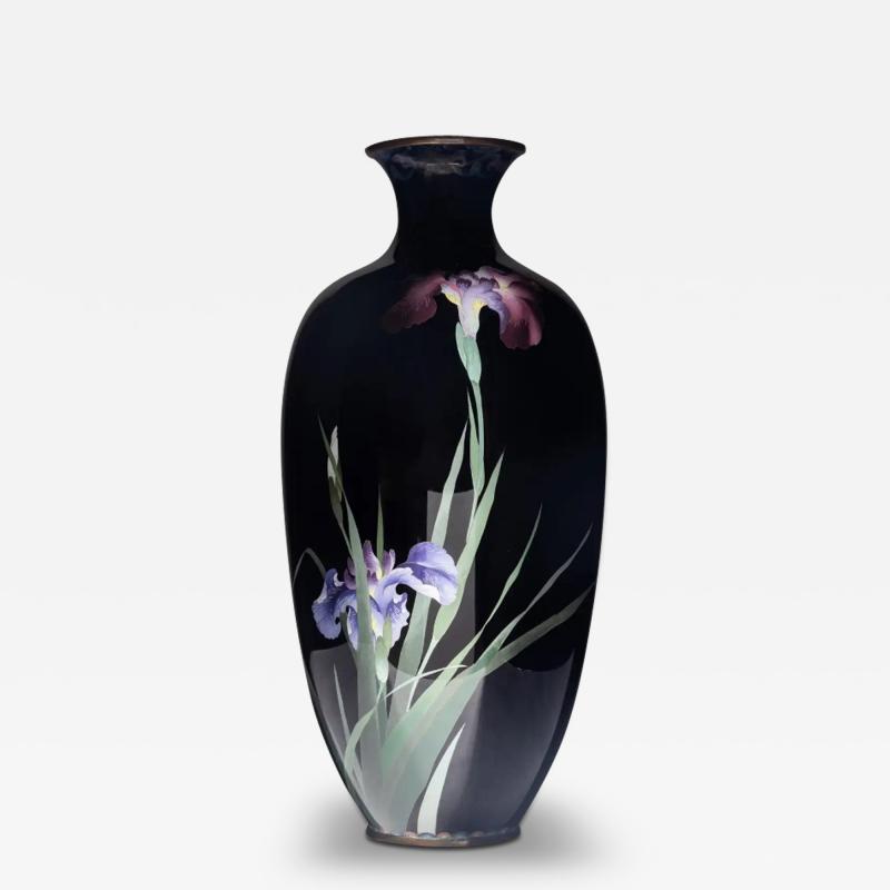 Large Meiji Period Japanese Cloisonne Enamel Vase Adorned with Iris Blossoms