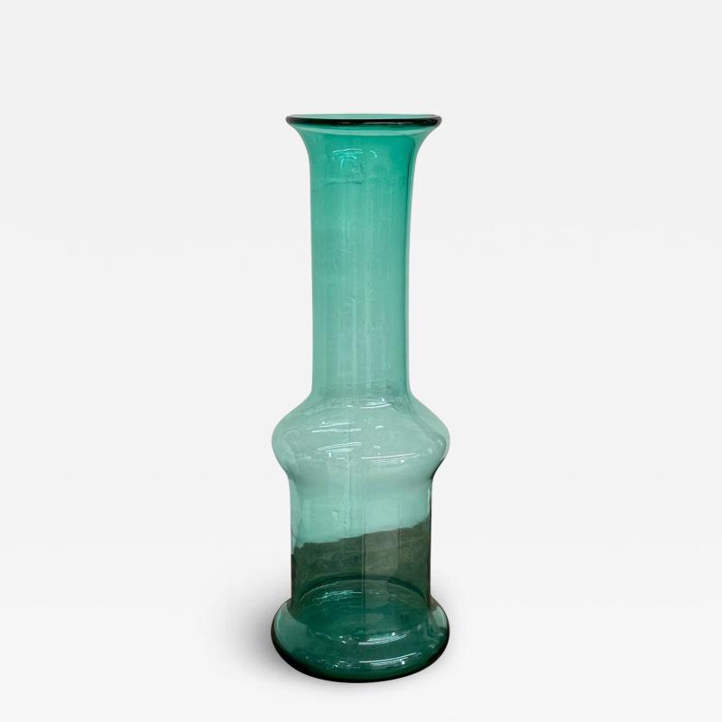 Large Mid Century Handblown Glass Turquoise Long Floor or Table Vase by Blenko