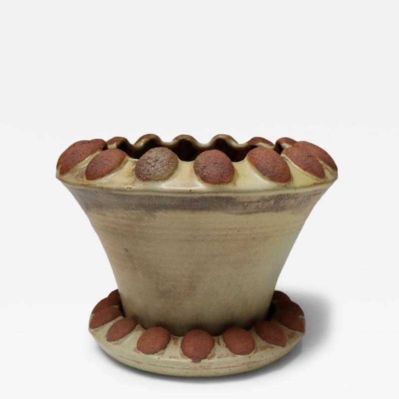 Large Mid Century Modern Glazed Terracotta Planter with Saucer by Deanna Nichols