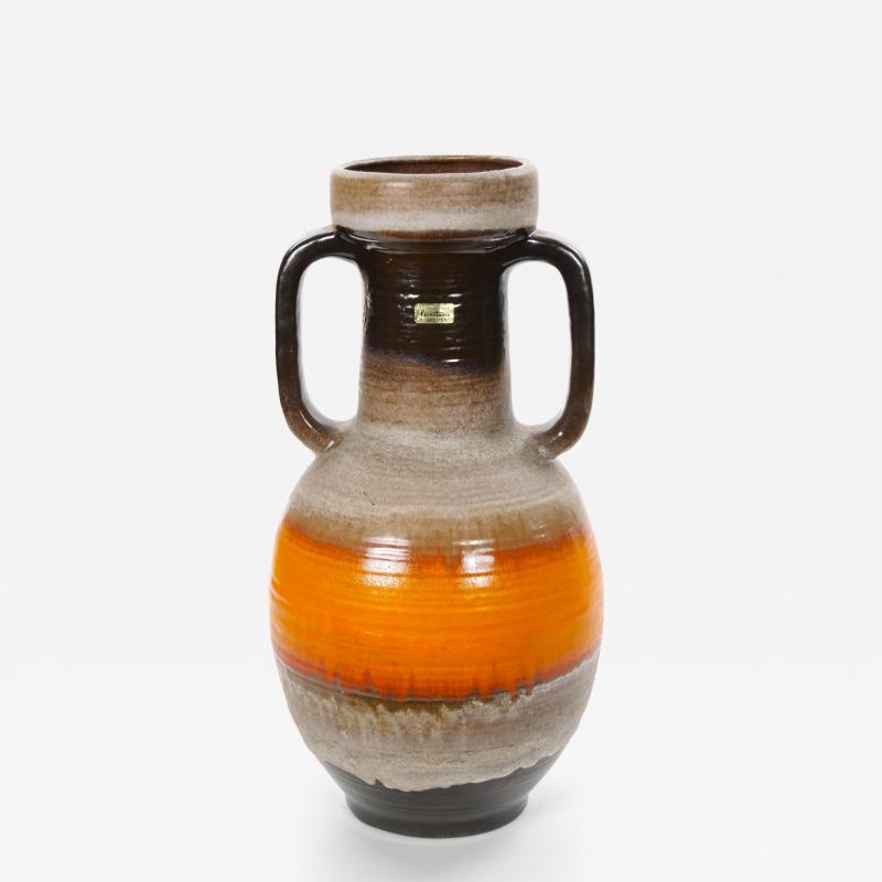 Large Mid Century West German Porcelain Vase Orange Beige Brown 18 Tall