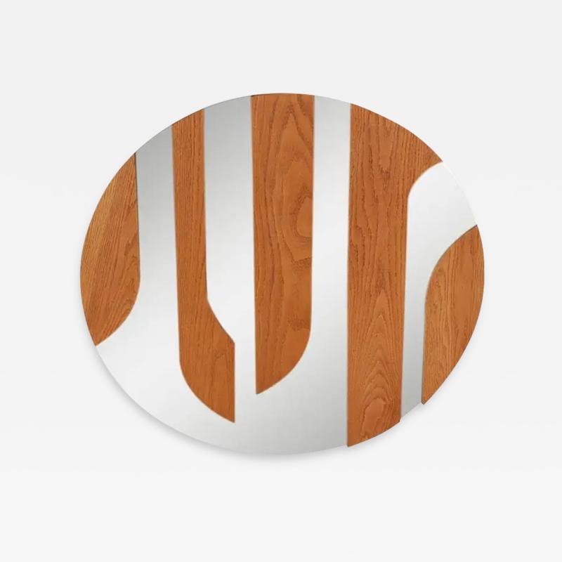 Large Midcentury Danish Modern Wood Circular or Round Wall Mirror or Sculpture