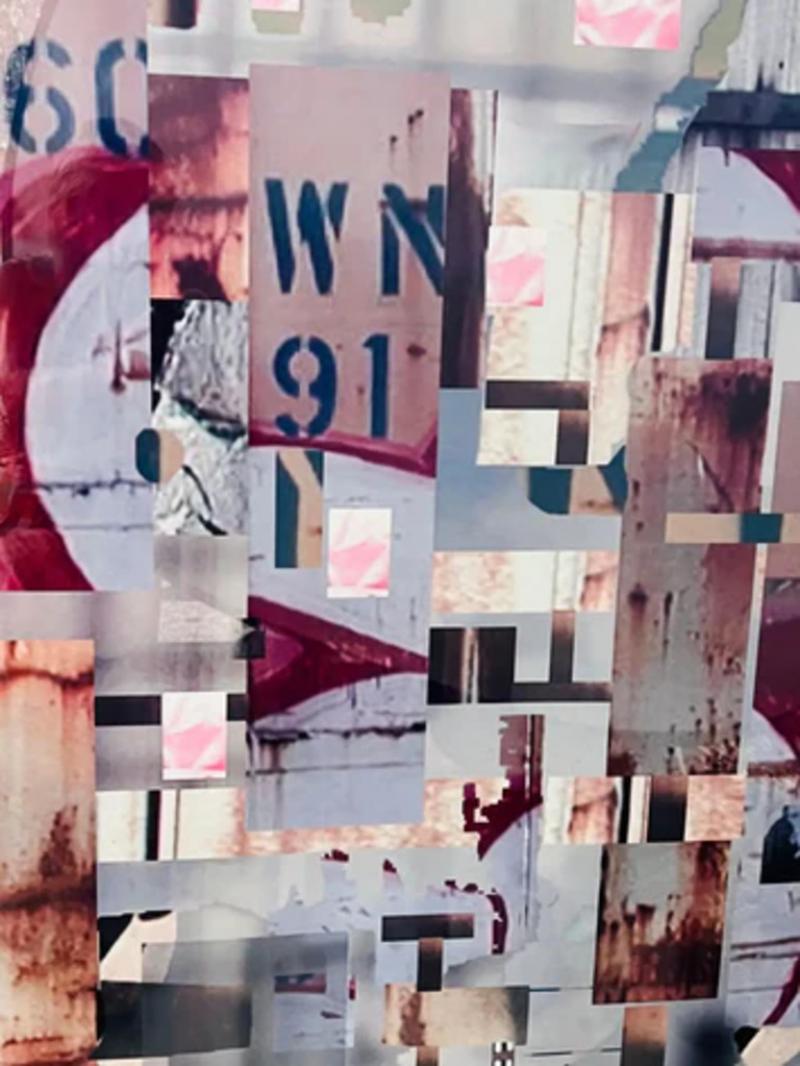 Large Mixed Media Collage Print Titled Metropolis Framed