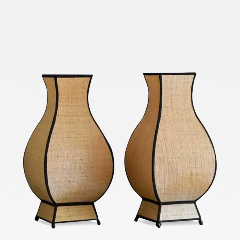 Large Molto Pagoda Straw Table Lamps Set of 2