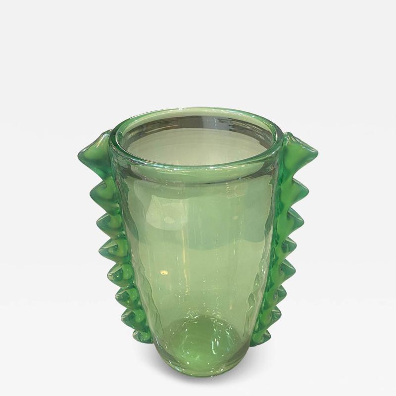 Large Murano Glass Colizza Green Spikes Vase