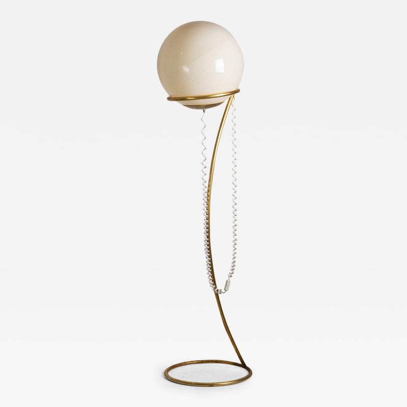 Large Murano Glass Orb Floor Lamp on Gold Tone Stand