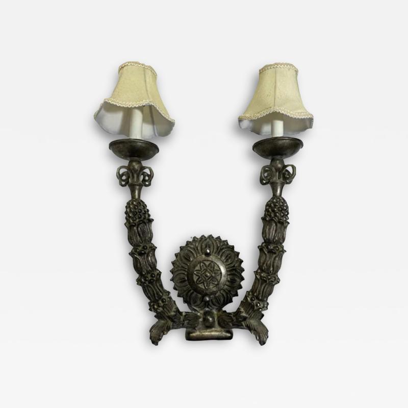 Large Neo Gothic Style Cast Iron Two Arms Wall Sconce