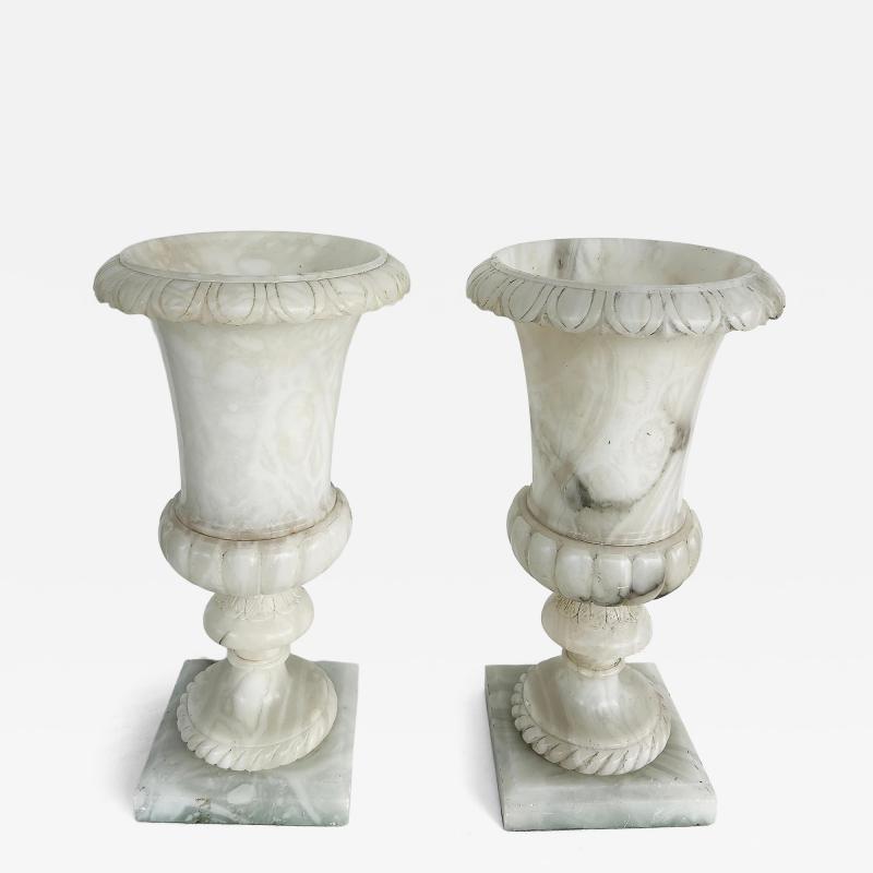 Large Neo classical Medici Style Alabaster Urn Table Lamps Pair