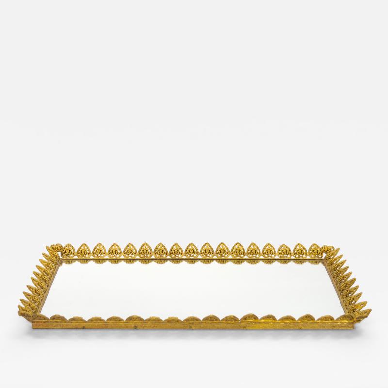 Large North American Gilt Metal Mirrored Vanity Serving Tray 1970s