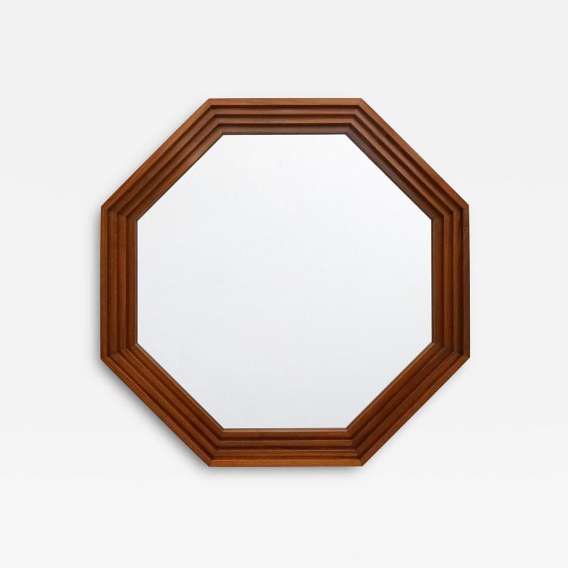 Large Octagonal Walnut Wood Wall Mirror