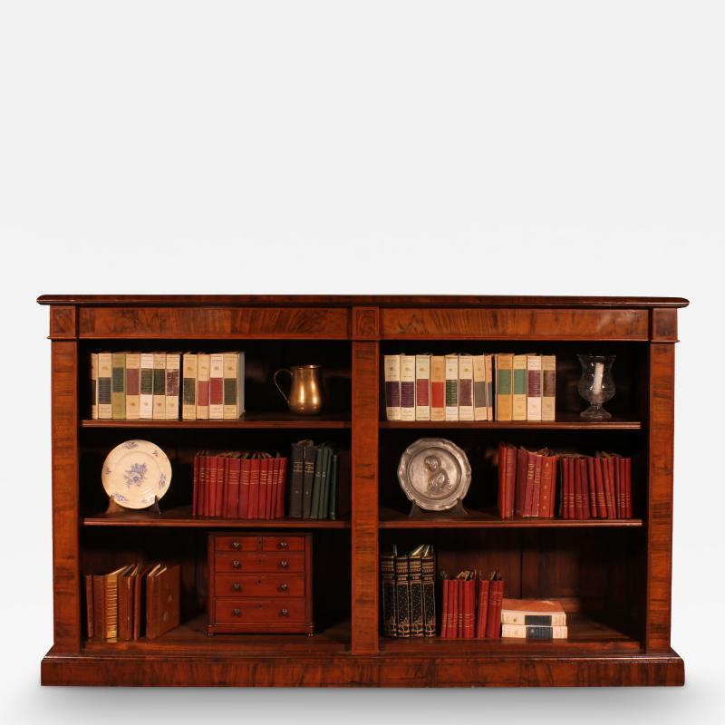 Large Open Bookcase In Walnut And Inlays From The 19th Century