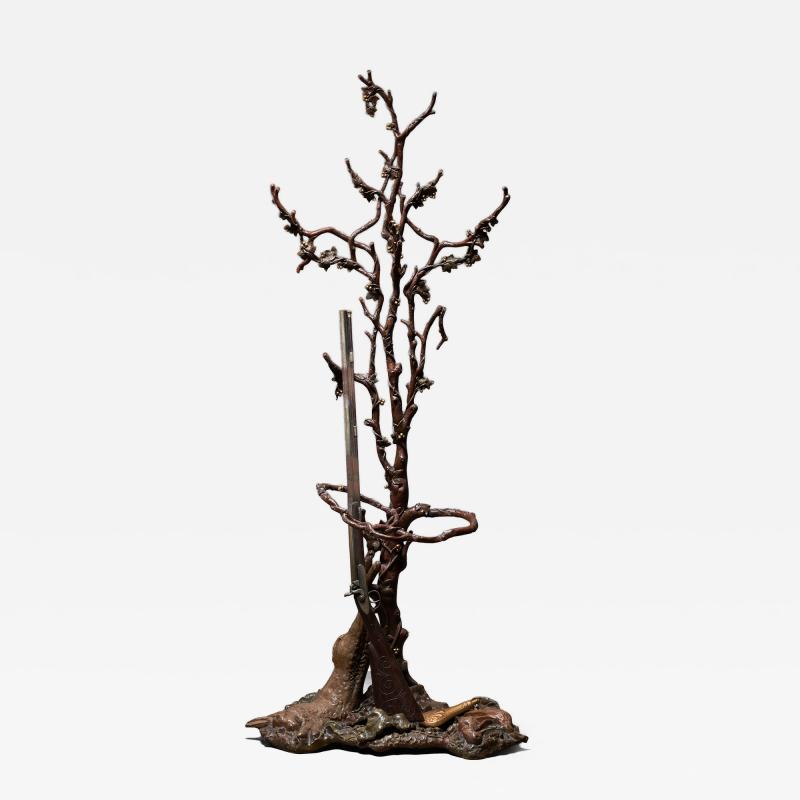 Large Ornate Cast Iron Hallway Tree with Hunting Motif 1920s