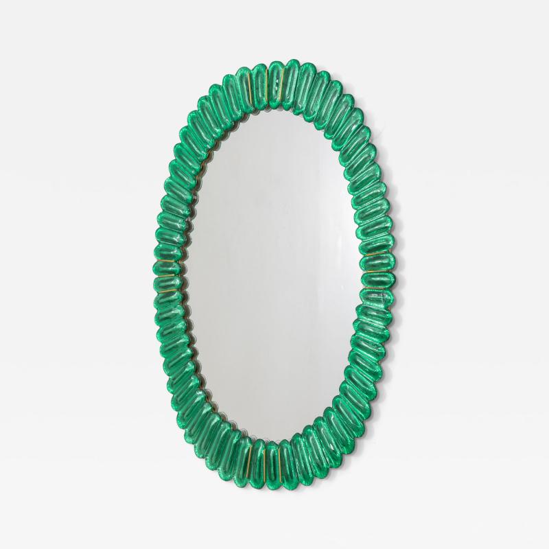 Large Oval Emerald Green Murano Glass Mirror in Stock