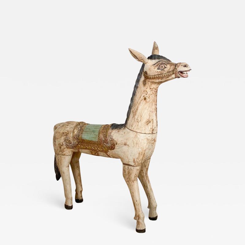 Large Painted Wood Horse India 20th century