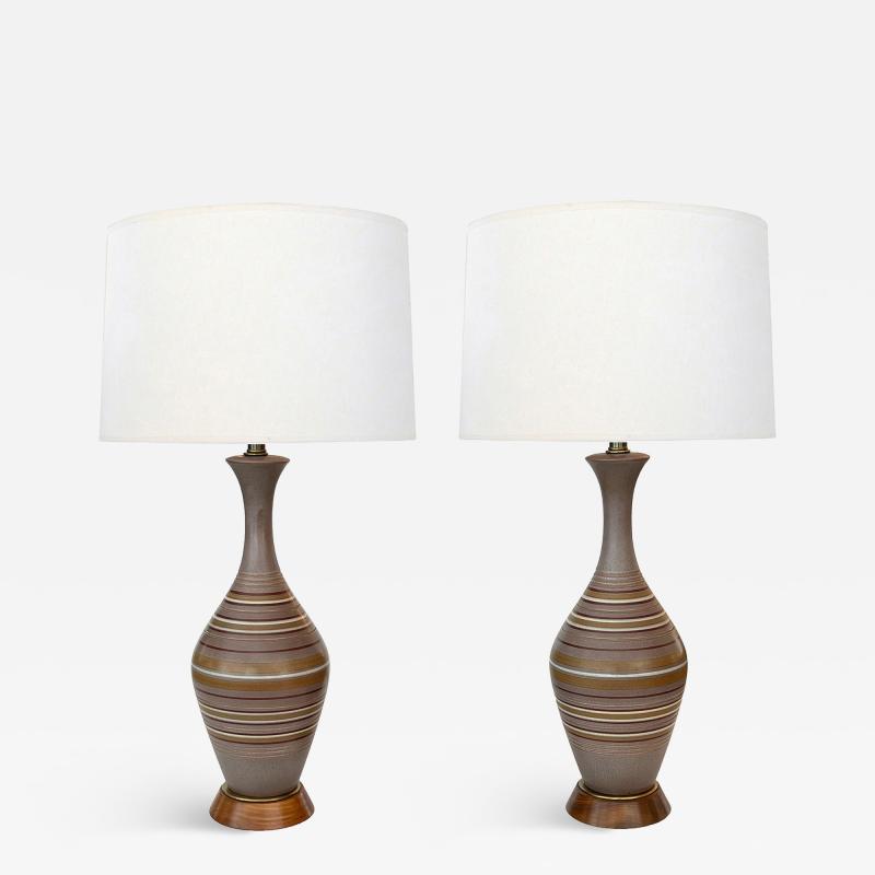 Large Pair 1960s Lamps with Striated Glazed Decoration on a Pumice Ground
