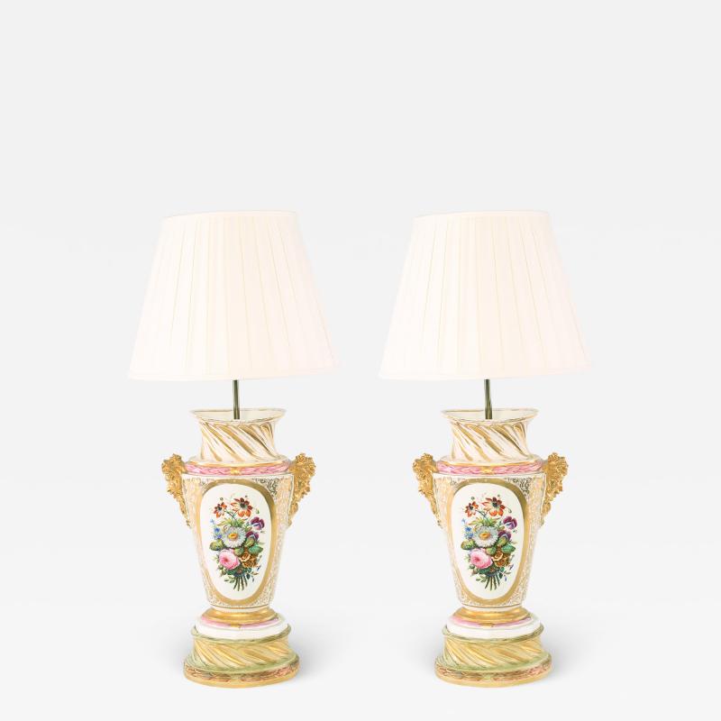 Large Pair 19th Century Gilt Porcelain Table Lamps