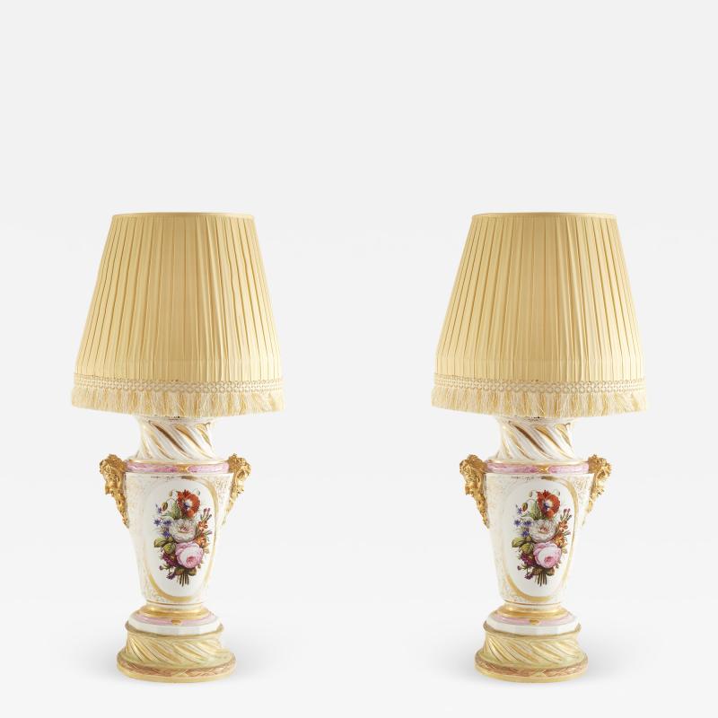 Large Pair 19th Century Gilt Porcelain Table Lamps