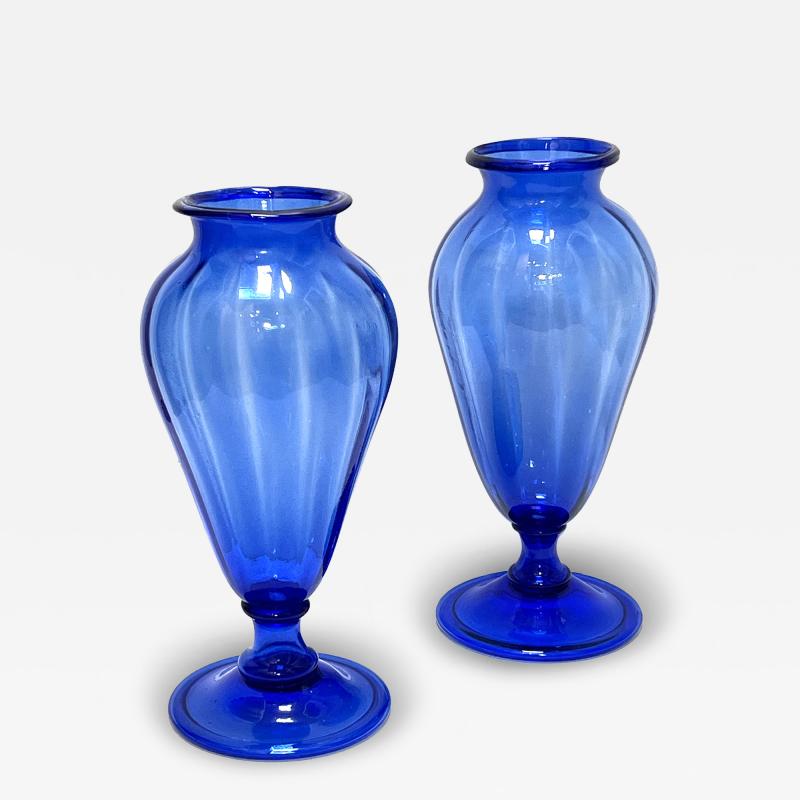 Large Pair Antique Murano Cobalt Blue Amphora Vases