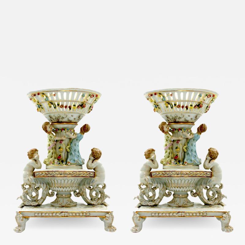 Large Pair German Porcelain Decorative Pieces