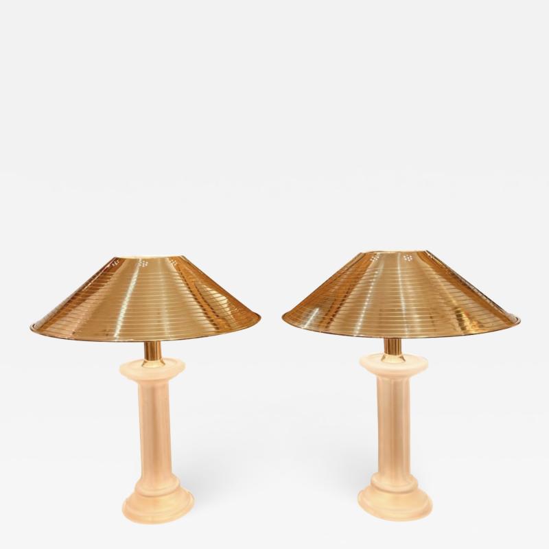 Large Pair Murano Glass Brass Table Lamps