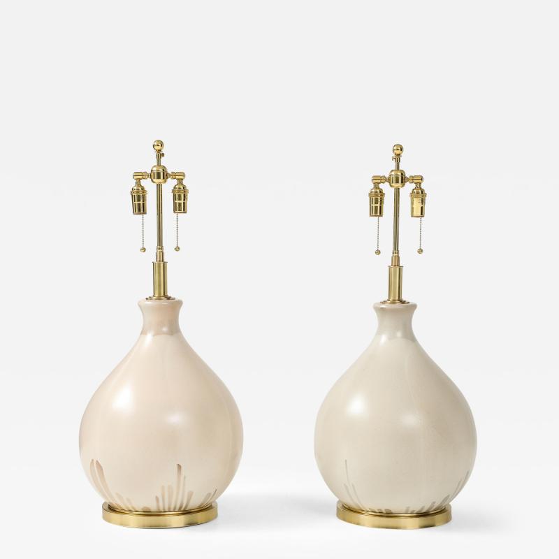 Large Pair of 1970s Balloon shaped Lamps with an Ivory Glaze