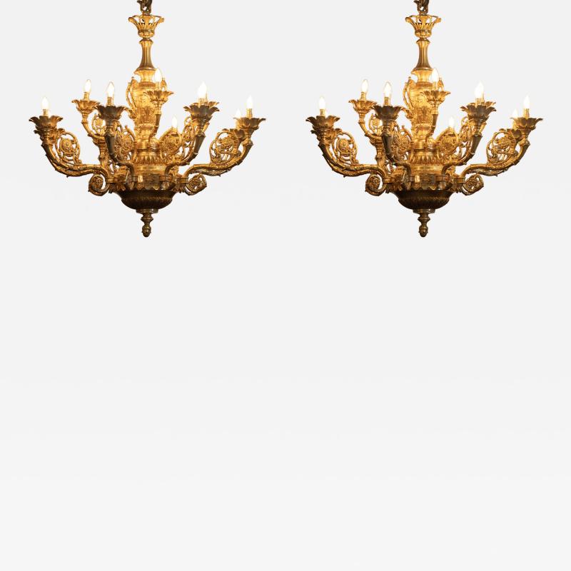 Large Pair of 20th Century English Ormolu Chandeliers