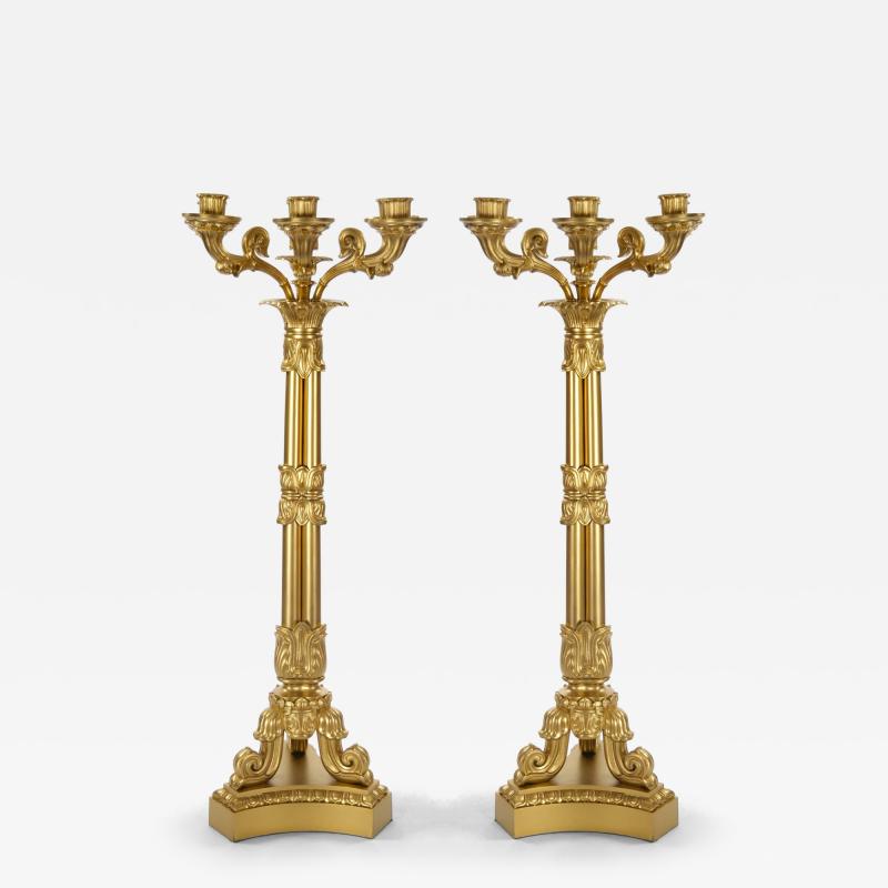 Large Pair of Antique Charles X Style French Bronze Candelabra