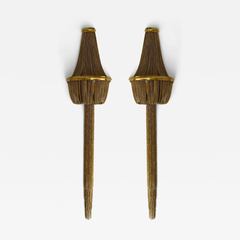 Large Pair of Brass Bracelet Chain Sconces