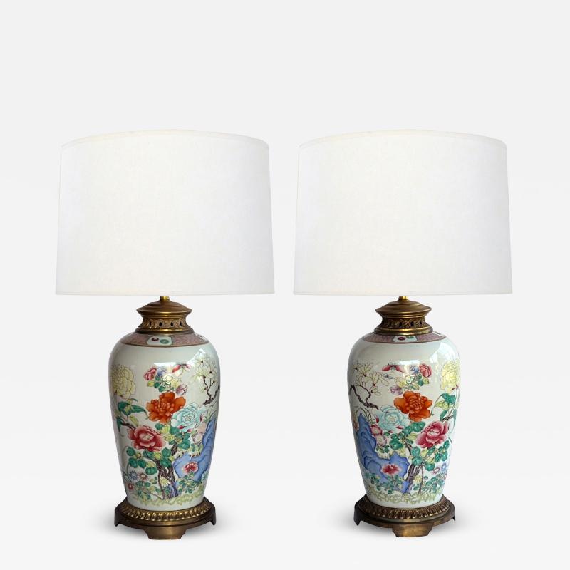 Large Pair of Chinese Famille Rose Vases Mounted as Lamps 