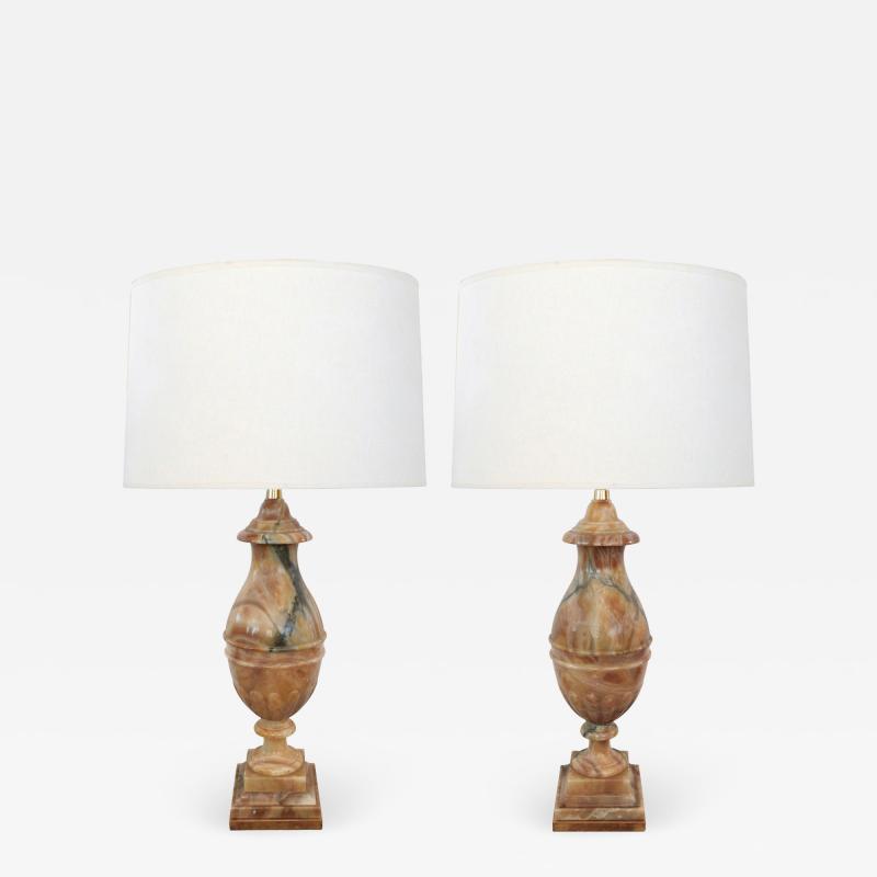 Large Pair of Italian 1950s Baluster form Carved Onyx Lamps