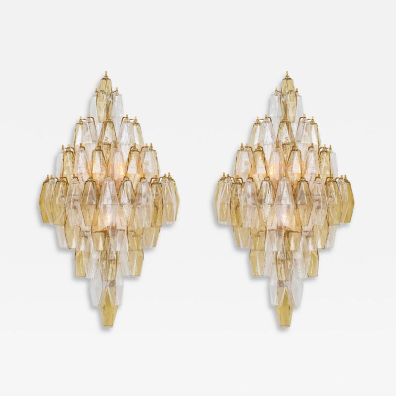 Large Pair of Italian Poliedri Glass Sconces
