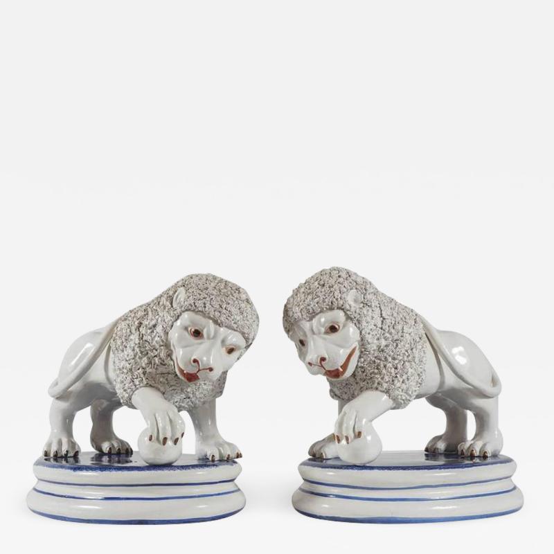 Large Pair of Italian Pottery Medici Lion Figures