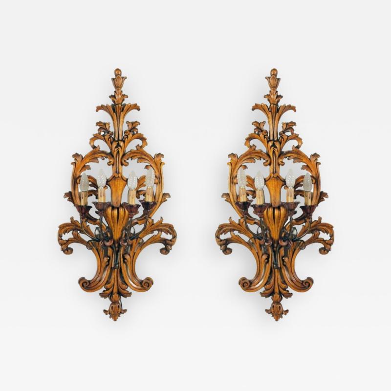 Large Pair of Italian Walnut Sconces